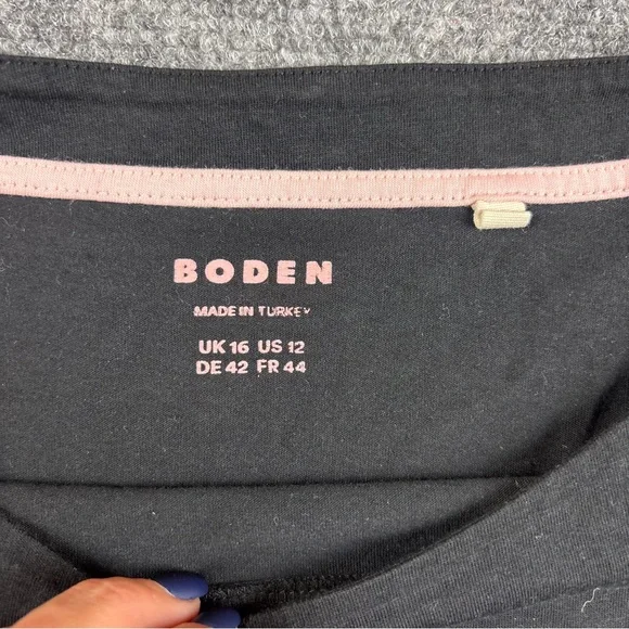BODEN Women’s Black Boat neck T-Shirt Short Sleeved size: 12 - Picture 3 of 6
